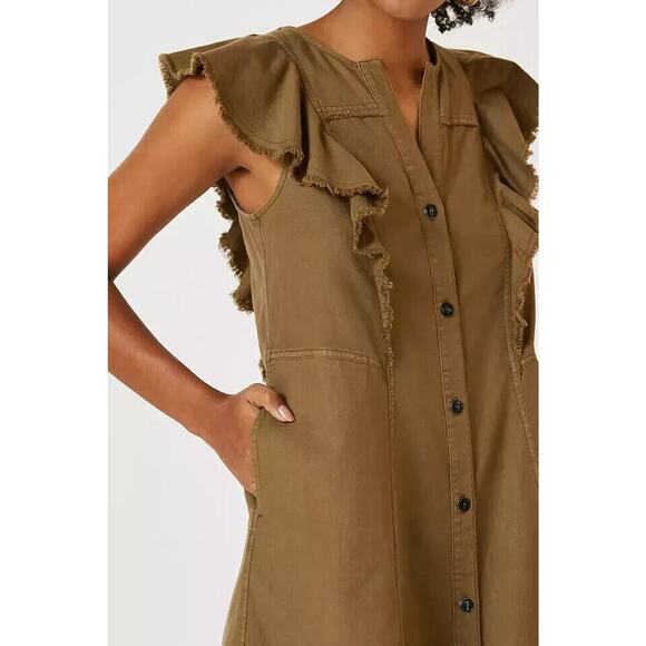 NEW Anthropologie Pilcro Flutter-Sleeve Buttondown Tunic Dress Women's XXS - Picture 4 of 10